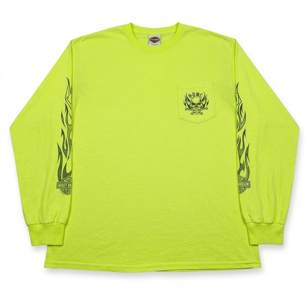 Harley-Davidson Neon Yellow Military‎ Sales Yokosuka Naval Base Japan Shirt L